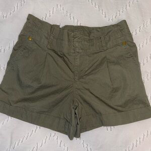 LOFT womens olive green paper bag waist mid rise folded hem shorts size 00‎